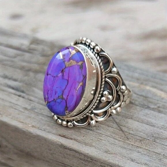 Boho Purple Topaz Statement Ring Size 7 Vintage-Inspired New with Gift Box - Picture 3 of 3